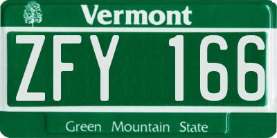 VT license plate ZFY166