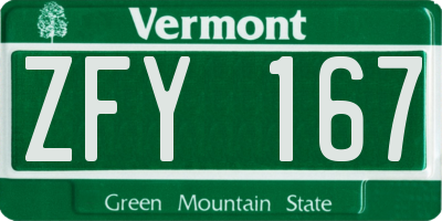 VT license plate ZFY167