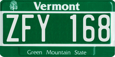 VT license plate ZFY168