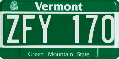 VT license plate ZFY170