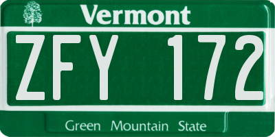 VT license plate ZFY172