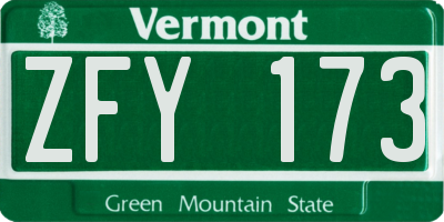 VT license plate ZFY173