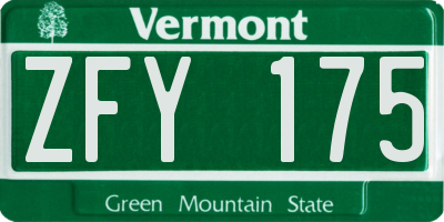 VT license plate ZFY175