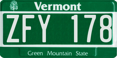 VT license plate ZFY178