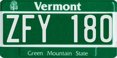 VT license plate ZFY180