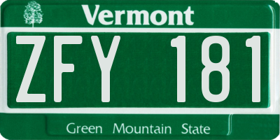 VT license plate ZFY181