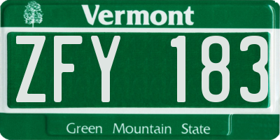 VT license plate ZFY183
