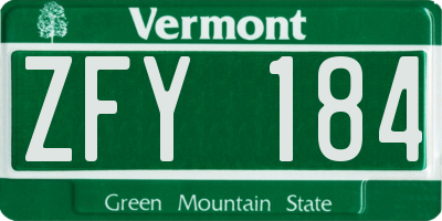 VT license plate ZFY184
