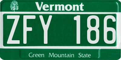 VT license plate ZFY186