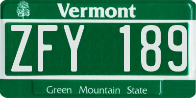 VT license plate ZFY189