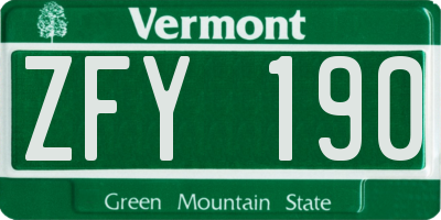 VT license plate ZFY190