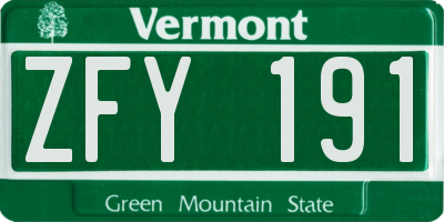VT license plate ZFY191