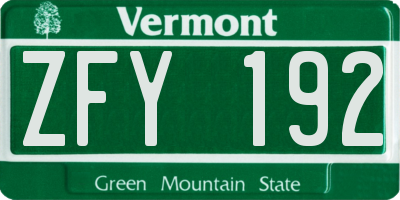 VT license plate ZFY192