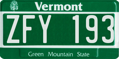 VT license plate ZFY193