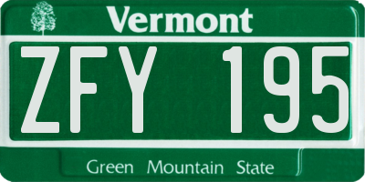 VT license plate ZFY195