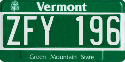 VT license plate ZFY196