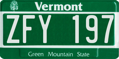 VT license plate ZFY197