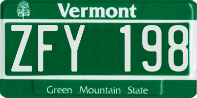 VT license plate ZFY198