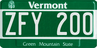 VT license plate ZFY200