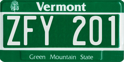 VT license plate ZFY201