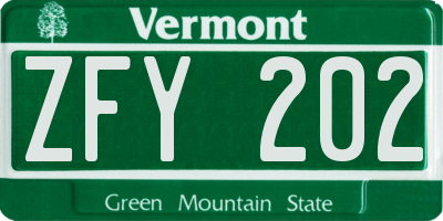 VT license plate ZFY202