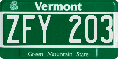 VT license plate ZFY203