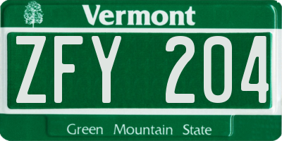 VT license plate ZFY204