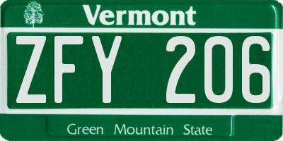VT license plate ZFY206