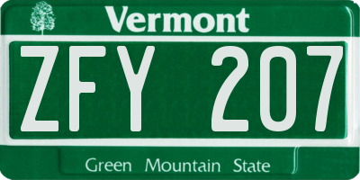 VT license plate ZFY207