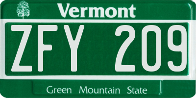 VT license plate ZFY209