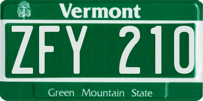 VT license plate ZFY210