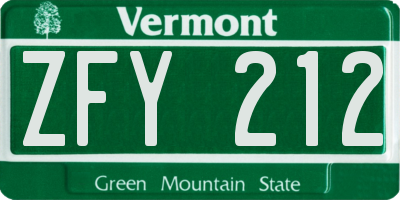 VT license plate ZFY212