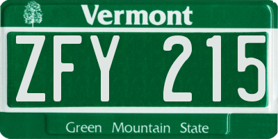 VT license plate ZFY215