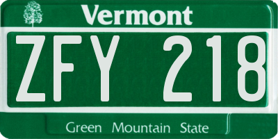 VT license plate ZFY218