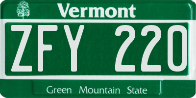 VT license plate ZFY220