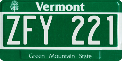 VT license plate ZFY221