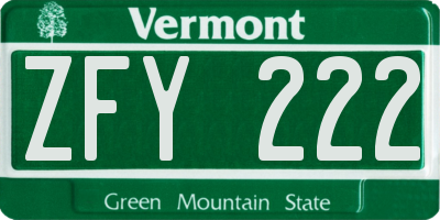 VT license plate ZFY222