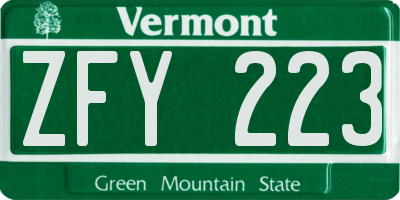 VT license plate ZFY223