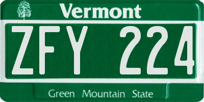 VT license plate ZFY224