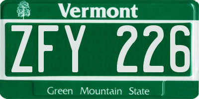 VT license plate ZFY226