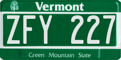 VT license plate ZFY227