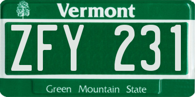 VT license plate ZFY231