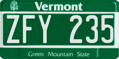 VT license plate ZFY235