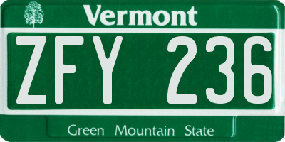 VT license plate ZFY236