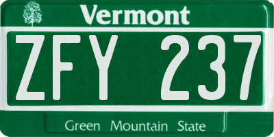 VT license plate ZFY237