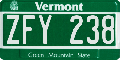 VT license plate ZFY238