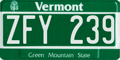 VT license plate ZFY239
