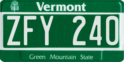 VT license plate ZFY240