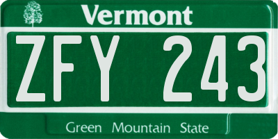 VT license plate ZFY243