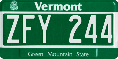 VT license plate ZFY244